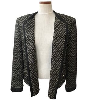 Vintage 80s Black & Gold Geometric Jacket SIZE 18 XL Metallic Rope Jacquard